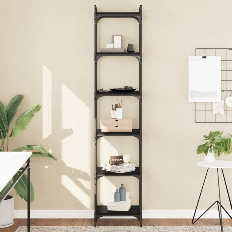 Tymarius Bookcase, Black, (6 Shelves) 74" H x 16" W x 12" D