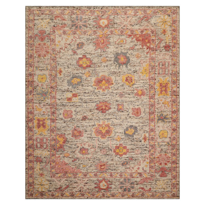 Tapis orientaux multicolores en laine beige noué à la main Oushak