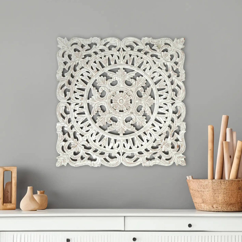White Square Shape Handcrafted Wooden Wall Decor