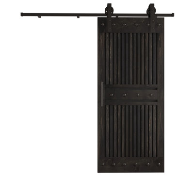 Coast Sequoia 36 po x 84 po Porte de grange coulissante en bois noueux foncé en demi-grille avec ensemble de quincaillerie