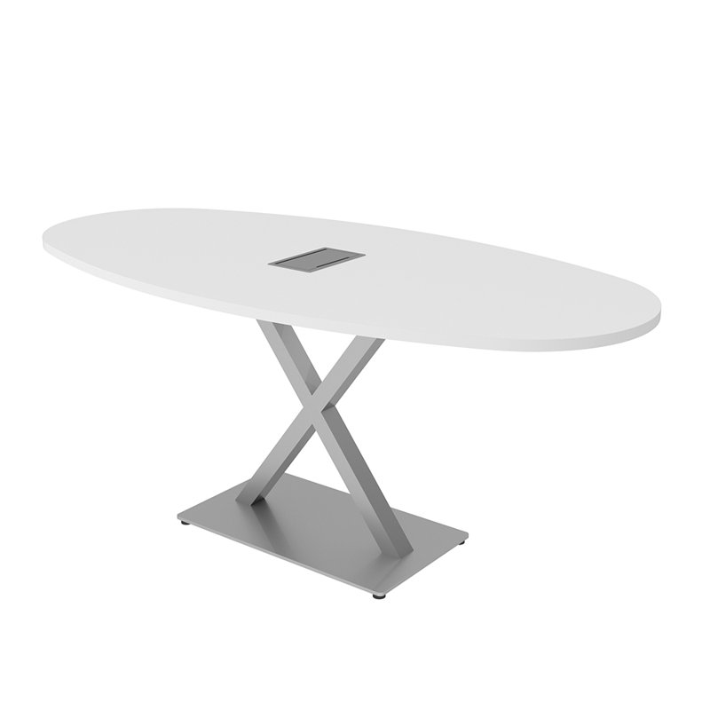 Table de conférence ovale pour bateau avec module d'alimentation et de données, Blanc, L 72 po x l 36 po