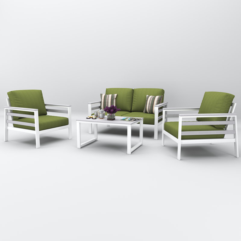 Ensemble de conversation Townsend pour 4 personnes avec coussins Sunbrella, Coriandre Spectrum, Blanc