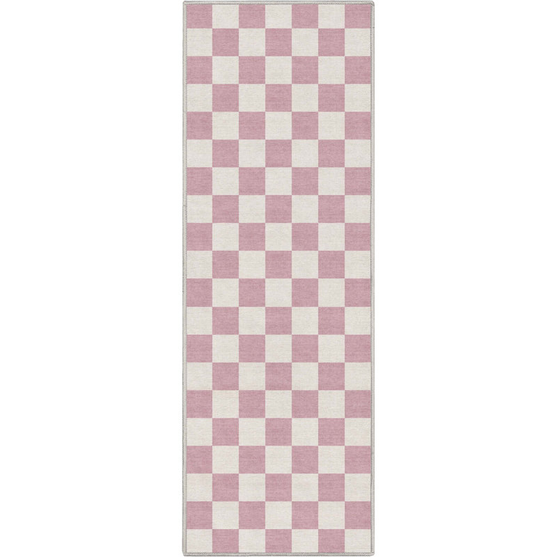 Kehr Geometric Machine Woven Polyester Area Rug in Pink, Runner 2' x 5'