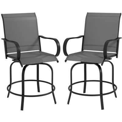 Tabourets de bar d'extérieur avec accoudoirs, ensemble de 2 chaises de patio pivotantes à 360 °