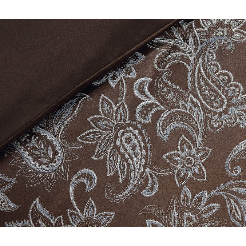 Queen Size Brown and Blue Jacquard Floral Comforter Set