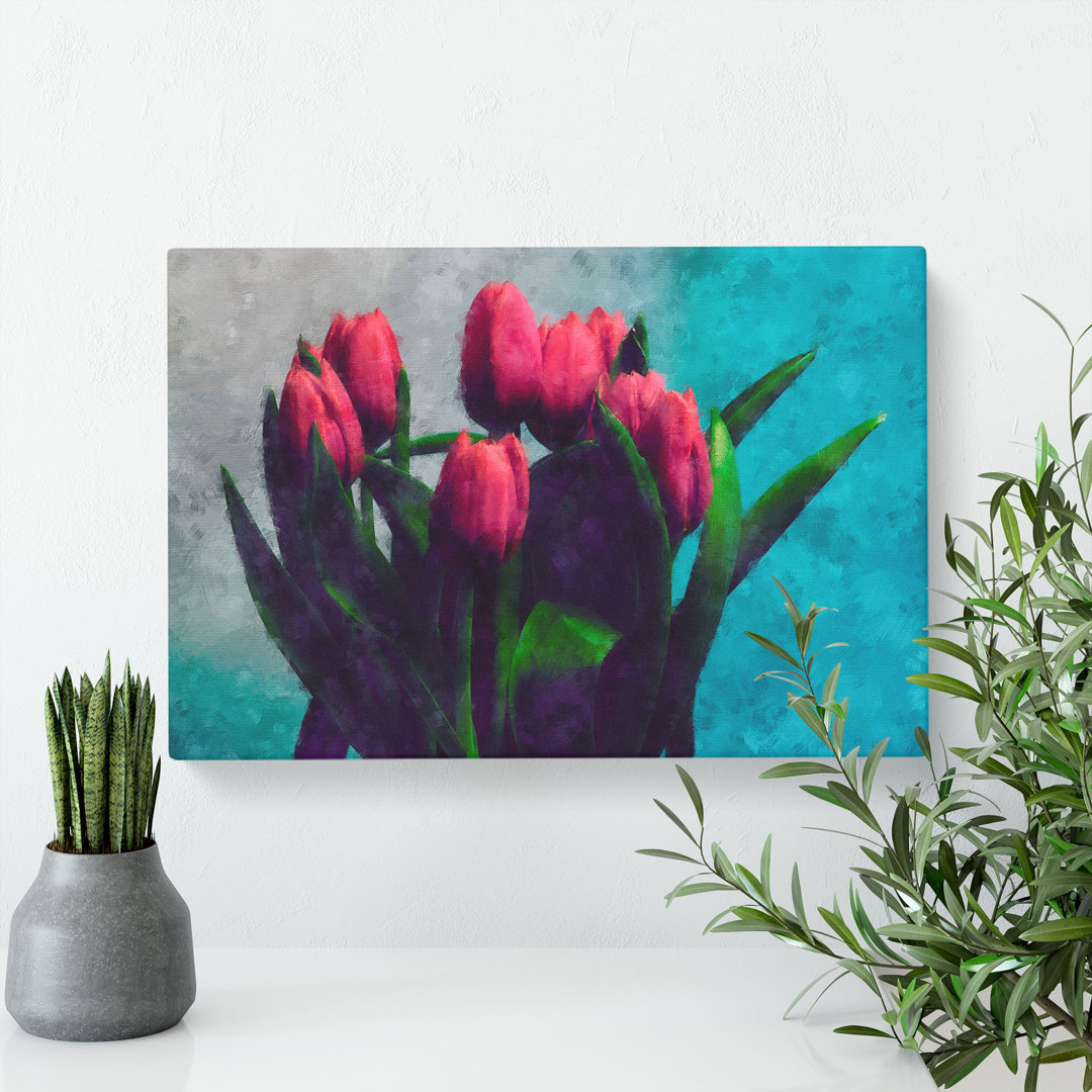 Bouquet Of Red Tulips Painting - Wrapped Canvas