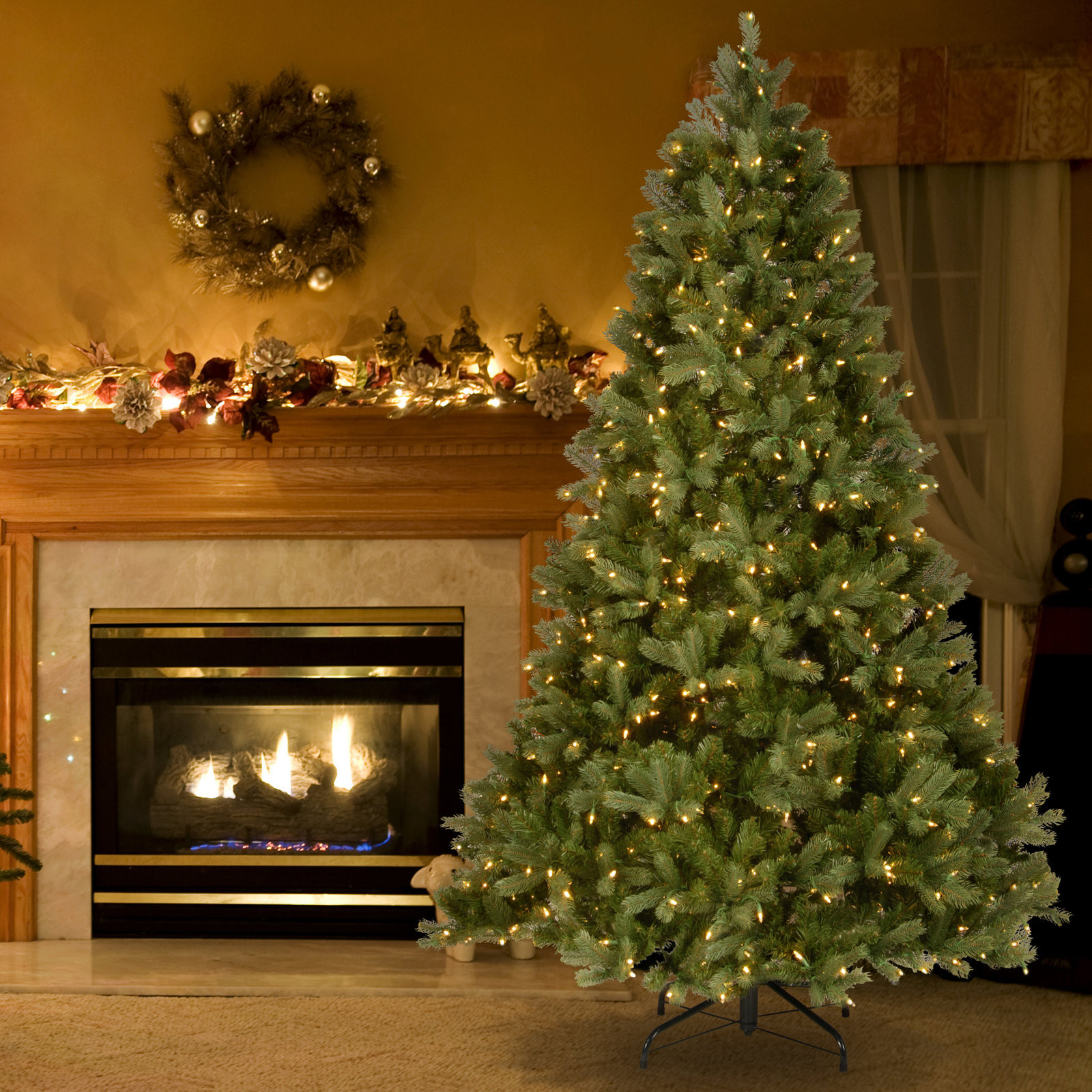Douglas Flocked 6.5' Pre-Lit Fir Christmas Tree, 7.5'
