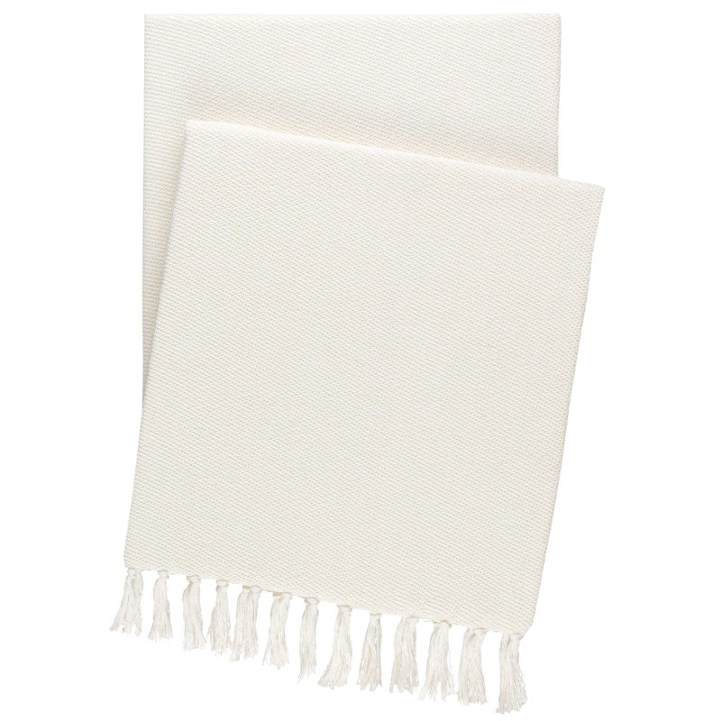 Logan Dove White Pure Cotton Knotted Fringe Throw Blanket