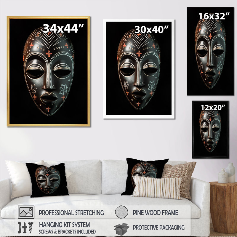 " Ethnical Traditional African Mask XXIII ", Black Single Picture Framed, 44" H x 34" W x 1.5" D