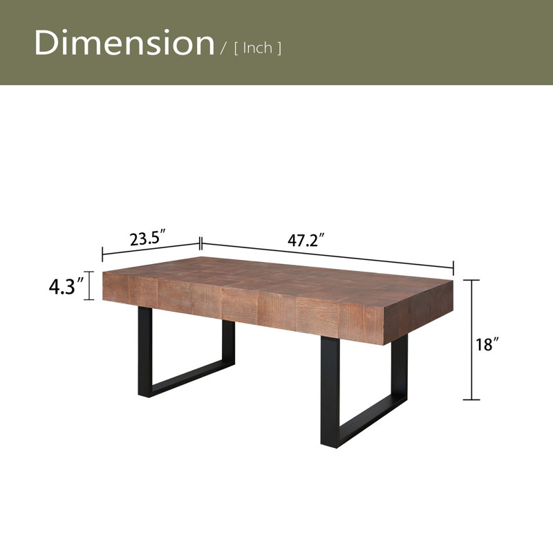 Table basse rustique en bois industriel, table basse en bois 47,2 x 23,5 po x 18 po