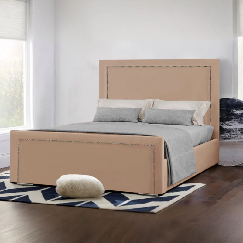 Monaco Studded Bed Upholstered Bed, Beige, Double (4'6)
