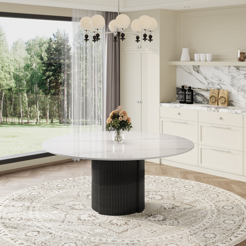 59" Round Marble Dining Table for 6-8 People, White
