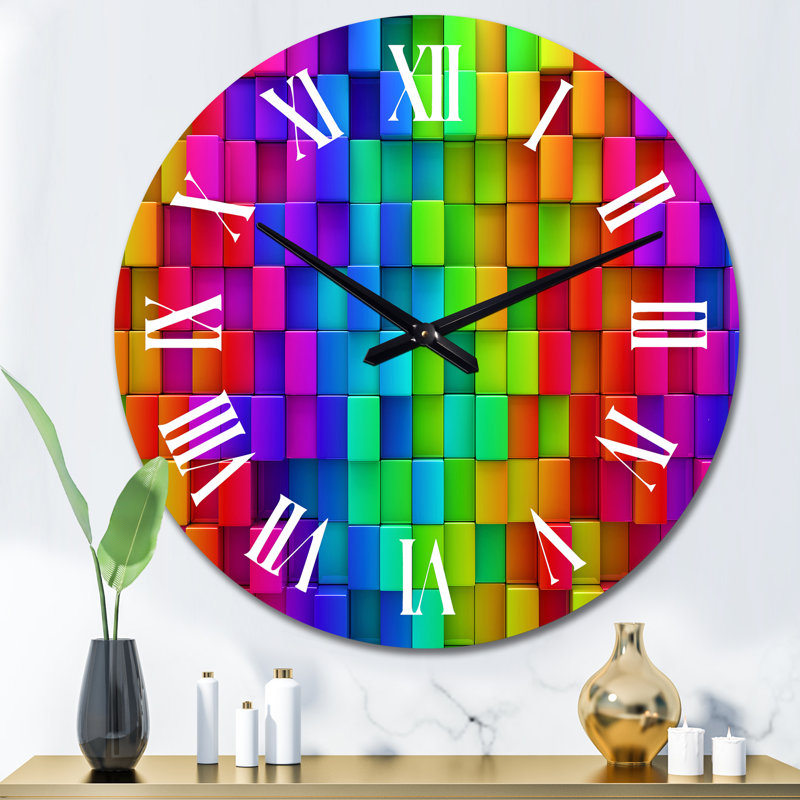 Rainbow of Abstract Colorful Blocks - Horloge murale à motifs, Moyen