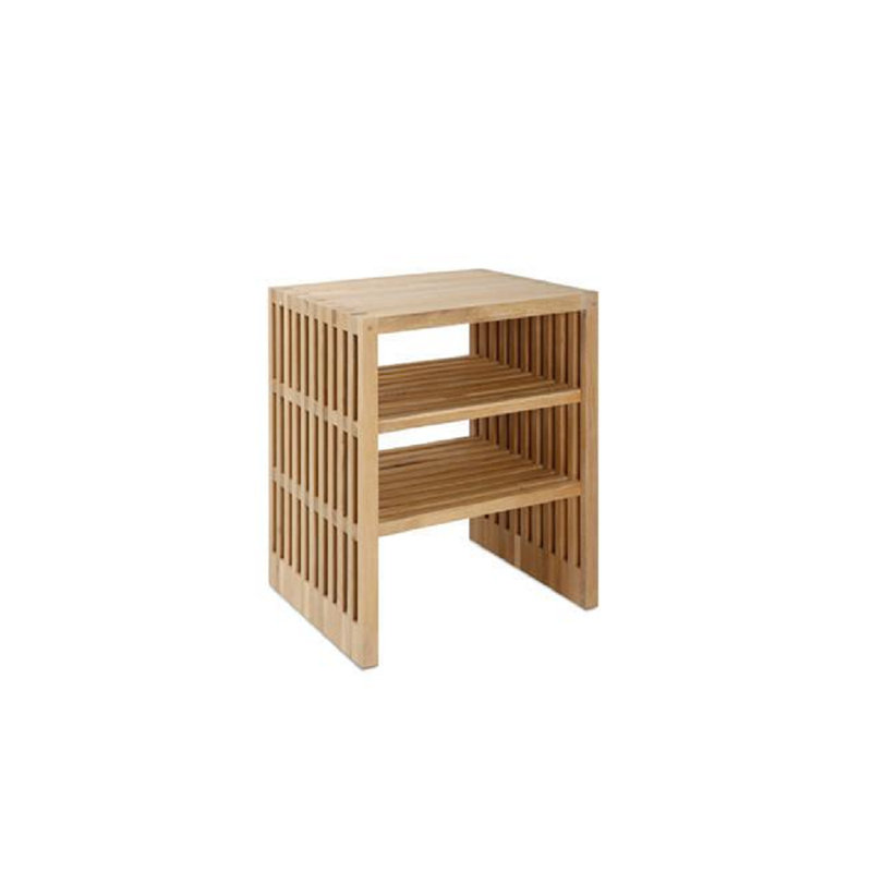 Middlet Wooden Side Table with 2 Shelves, Solid Oak Table 18" Long