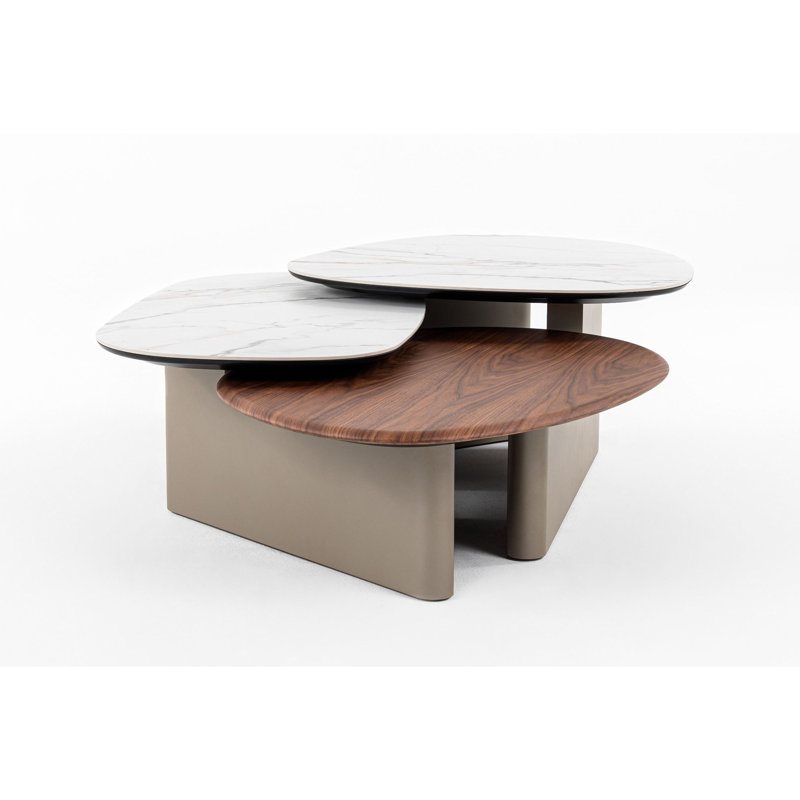Table basse Cid Rob, bois de noyer brun, céramique grise, 63 pouces