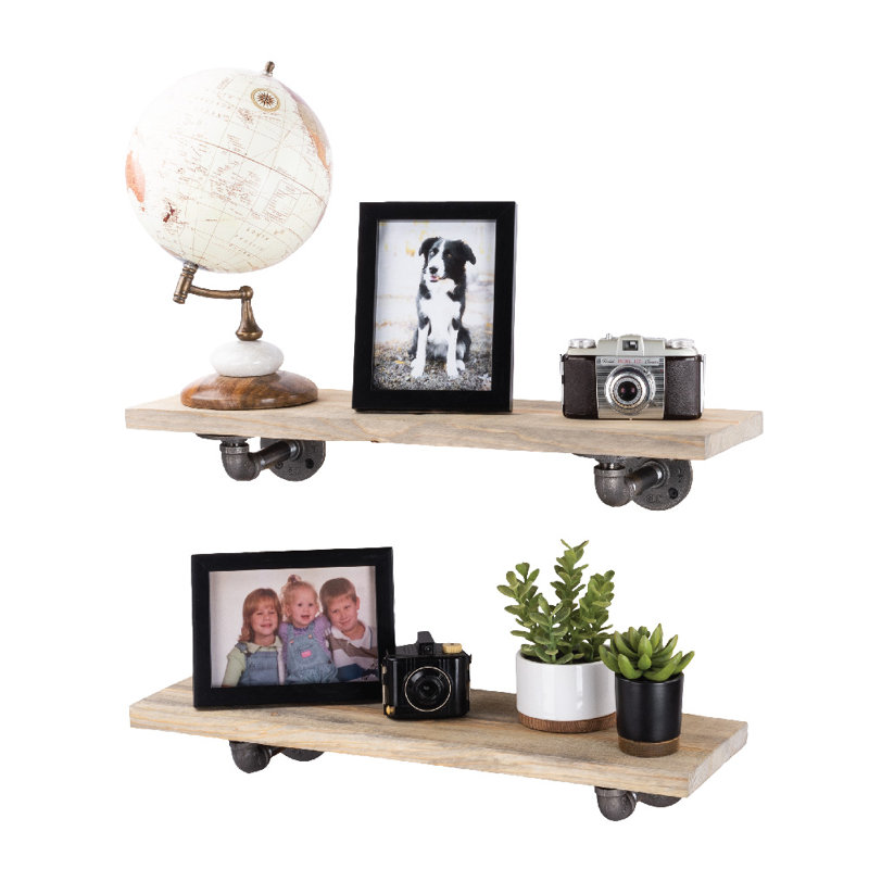 Ternes 2 Piece Pine Floating Shelf, Driftwood Tan