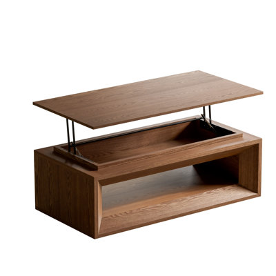 43.3'' Lift-top Coffee Table Solid Wood Veneered Modern Coffee Table Accent Tea Table With Storage And Adjustable Height For Living Room, Bedroom, Apartment Or Office, Walnut