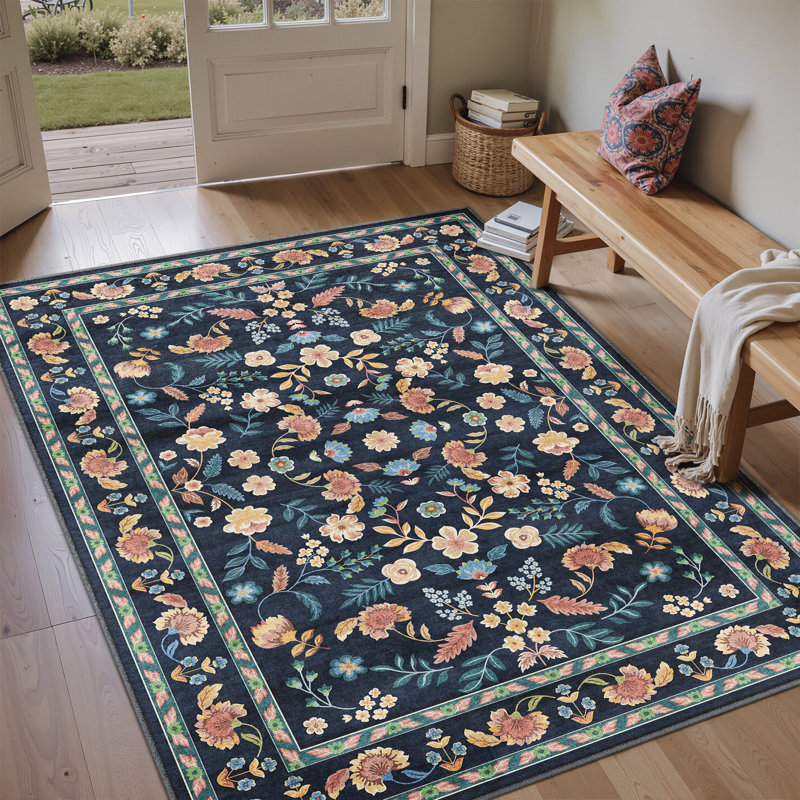 Tapis oriental cerise lavable à la machine avec envers antidérapant, Rectangle 6 pi x 9 pi