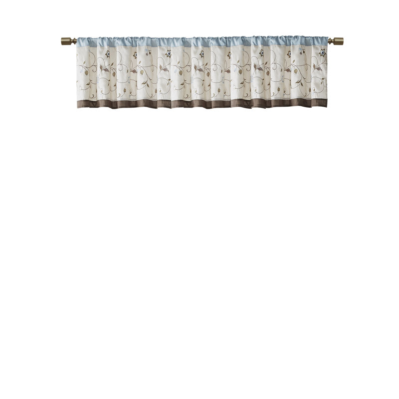 Serene Blue and Beige Floral Embroidered Valance