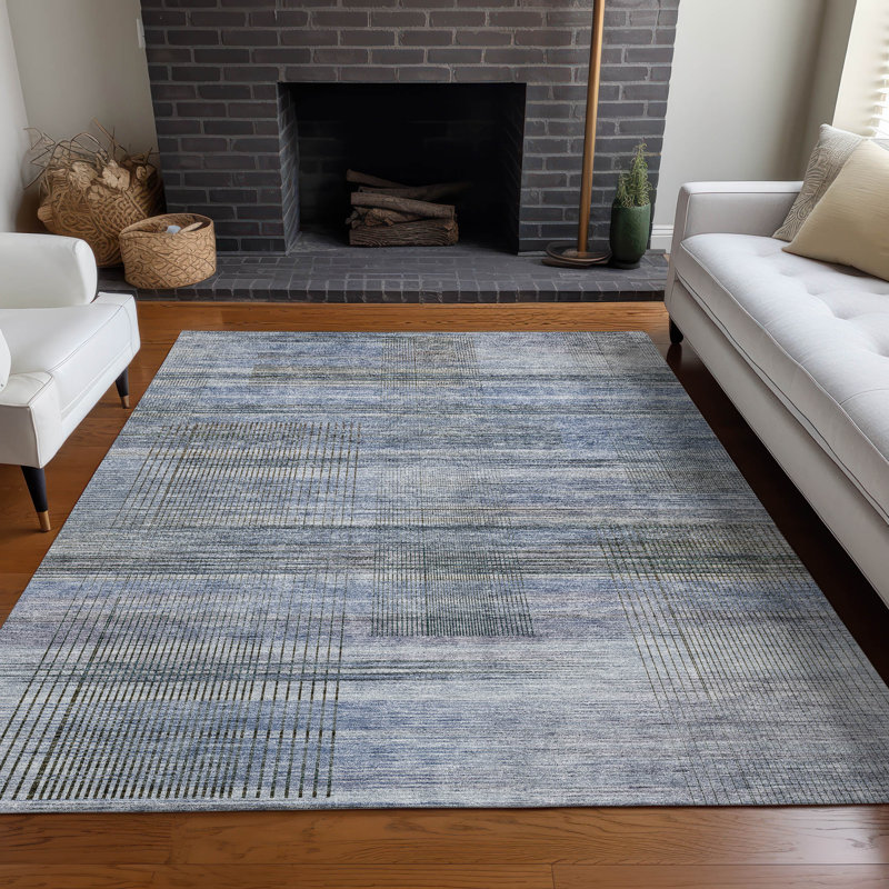 Premium Machine Washable Prisco Blue Rug, Rectangle 3' x 5'