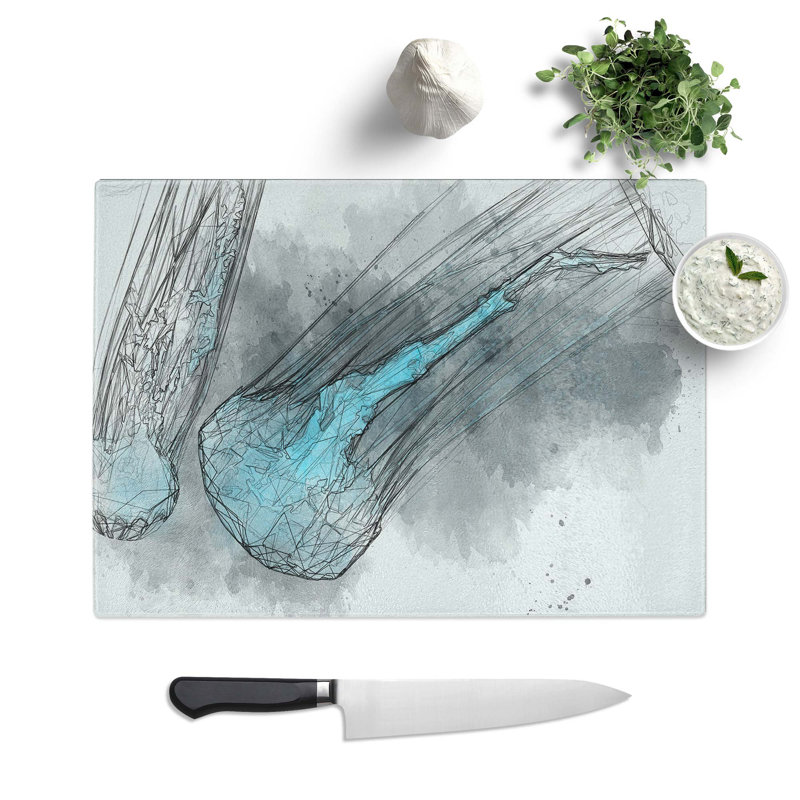 Tempered Glass Neon Jellyfish Chopping Board, 28.5 cm W x 20 cm L