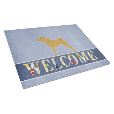 Caroline's Treasures Welcome Dog Glass Shar Pei Merry Cutting Board