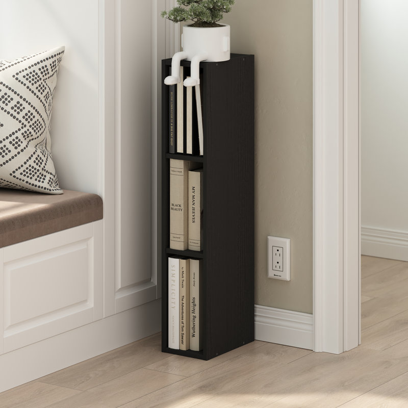 Furinno FULDA Book Shelf, 3-Tier Narrow Storage Cabinet, Bookcase with 6-In Width Storage Shelf, 9.3 x 5.9 x 31.5, for Living Room, Bedroom, Home Office, Blackwood