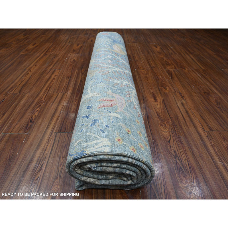 Tapis bleu en laine noué à la main 12 pi x 12 pi Peshawar Birds Paradise 2545D623E8F3456A9A298C0940DB7B43