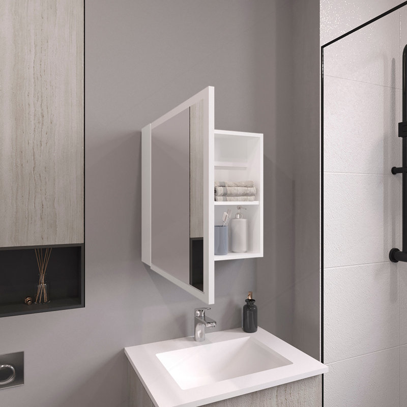 Armoire à pharmacie à miroir H 21,1 "x l 19,7", une porte avec quatre tablettes intérieures pour la salle de bain, blanc cuisine