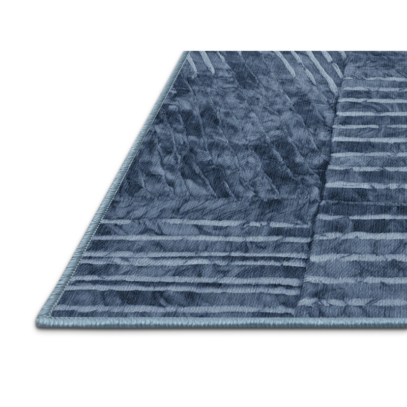 Machine Washable Blue Area Rug, Round 8'
