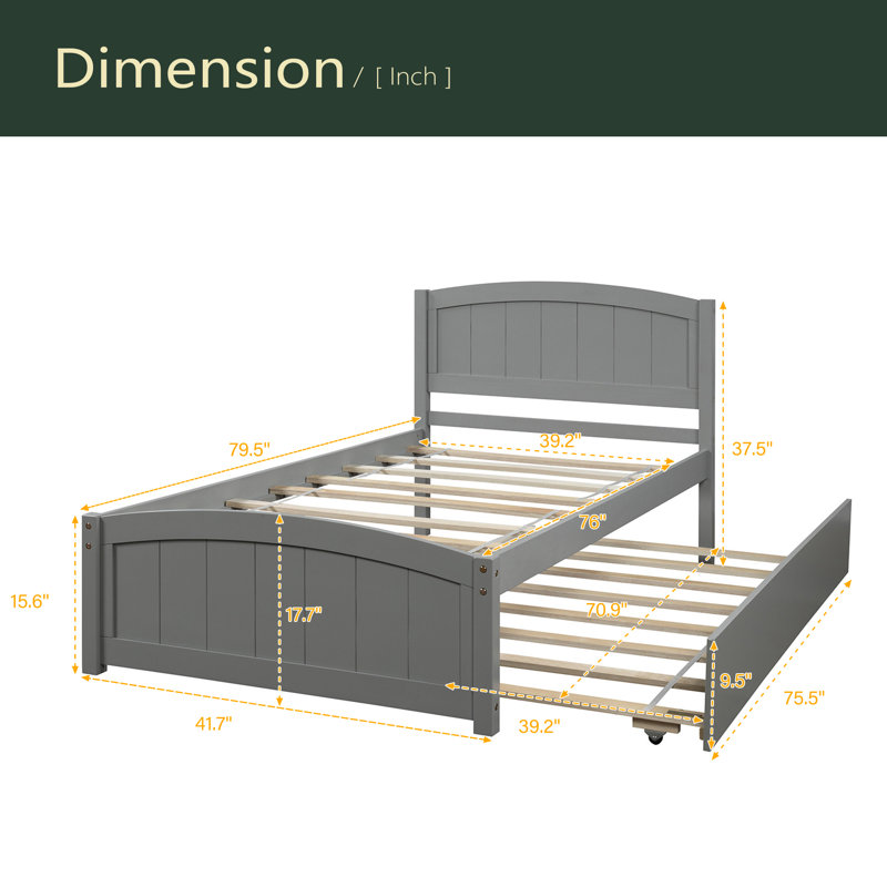 Lit plateforme simple avec lit gigogne, Gris