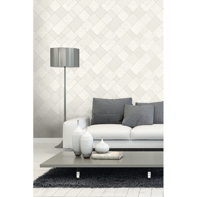 Rouleau de papier peint lisse 2,7 pi x 20,5 po Ayeasha, Crème / gris