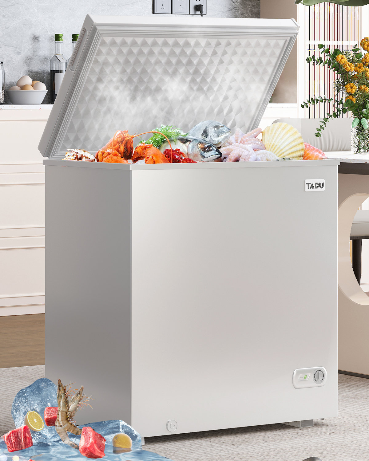 Chest Freezer 5.0 Cu.Ft Small Deep Freezer Black Top Door Mini Freezer With Removable Basket, Low Noise, 7 Adjustable Temperature And Energy Saving Perfect For Home Garage Basement Dorm Or Apartment
