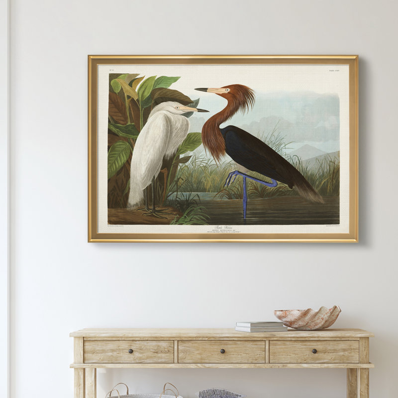 Héron mauve - reproduction d'art sur toile, H 26,5 po x l 36,5 po x P 1,5 po, Doré