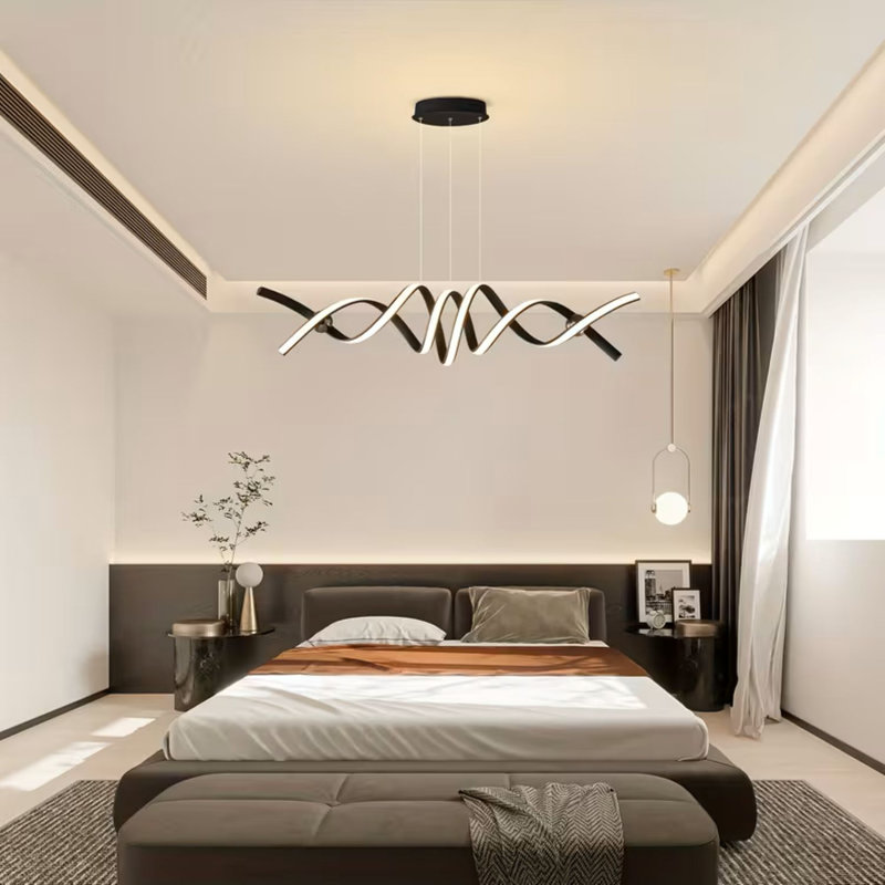 Luminaires suspendus modernes à DEL à intensité variable avec luminaires suspendus en aluminium à distance pour bureau de cuisine, 2 lumières, 39,4 po, noir mat