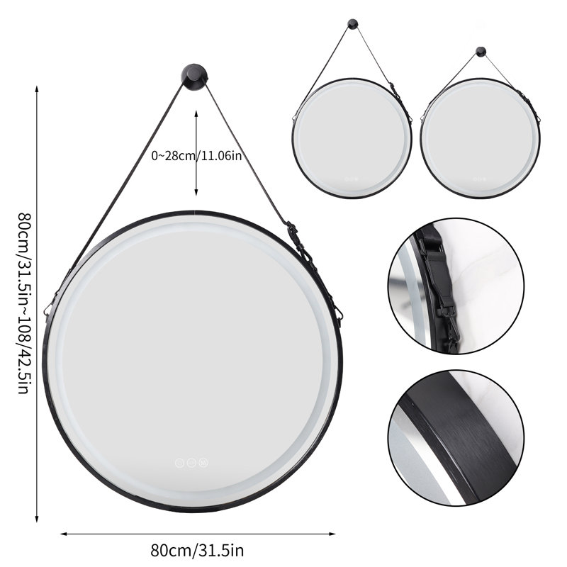 Adwaith Metal Flat Wall Mirror, Black, 60cm H x 60cm W