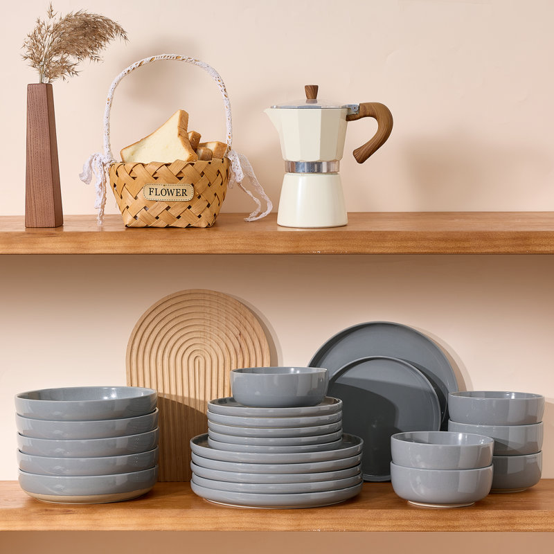 Milkyway Series 24 Pieces Dinnerware Set, Dark Gray, Dark Gray
