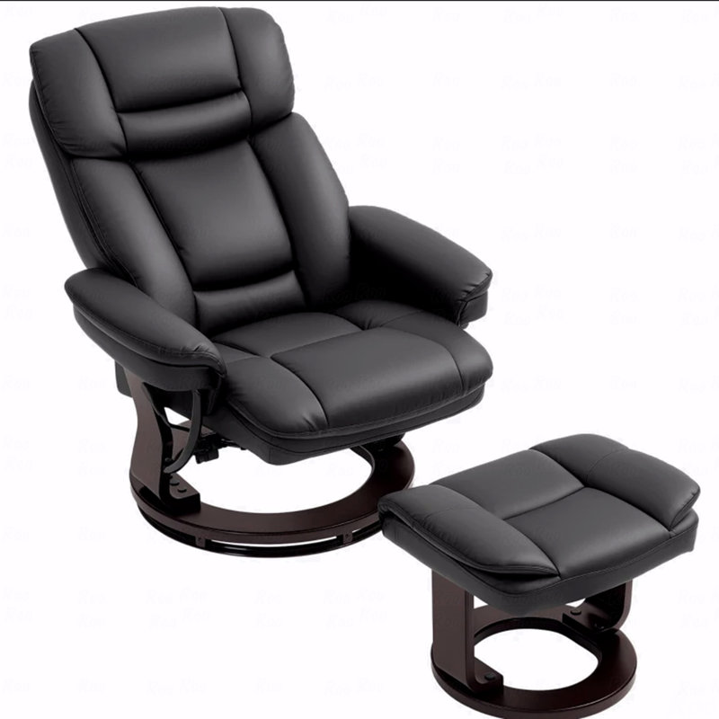 Pivotant avec fonction inclinable avec repose-pieds, fauteuil inclinable en cuir PU avec repose-pieds, noir, Noir