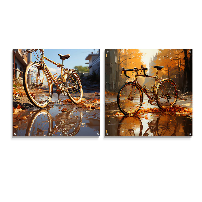 Golden Wheels Bicycle - Bicycle Acrylic Wall Art Glass Set Of 2, 36" H x 73" W