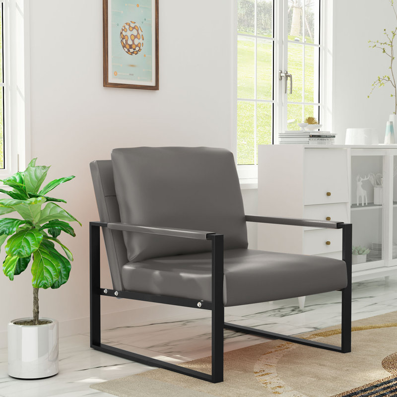 Eritrea Faux Leather Armchair, Gray Faux Leather