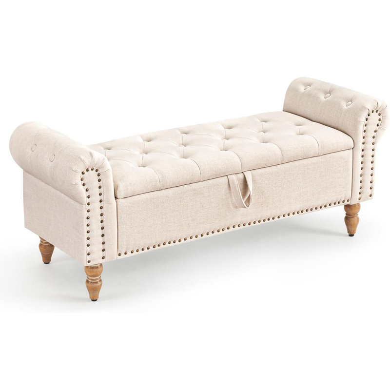 51” Storage Benches, End Of Bed Bench With Button-Tufted Large Upholstered Storage Ottoman Linen Window Bench With Storage Shoe Cabinet Bench, For Bedroom, Entryway, Closet, Beige