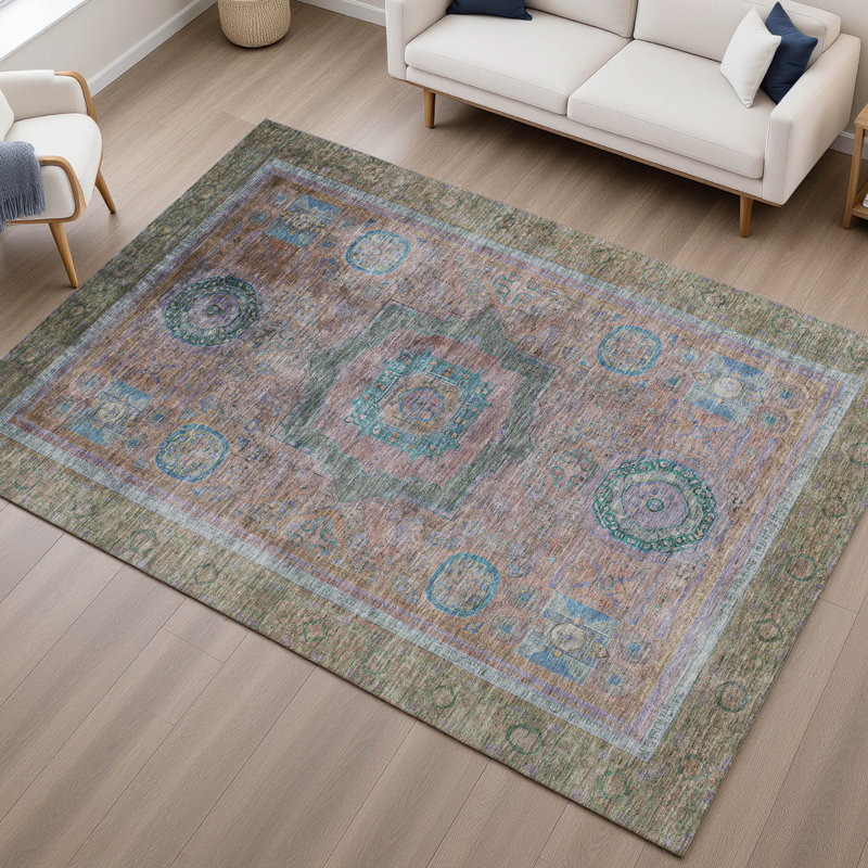 Premium Machine Washable Mayfield AMF2159 global Rug, Rectangle 5' x 7'6", Copper
