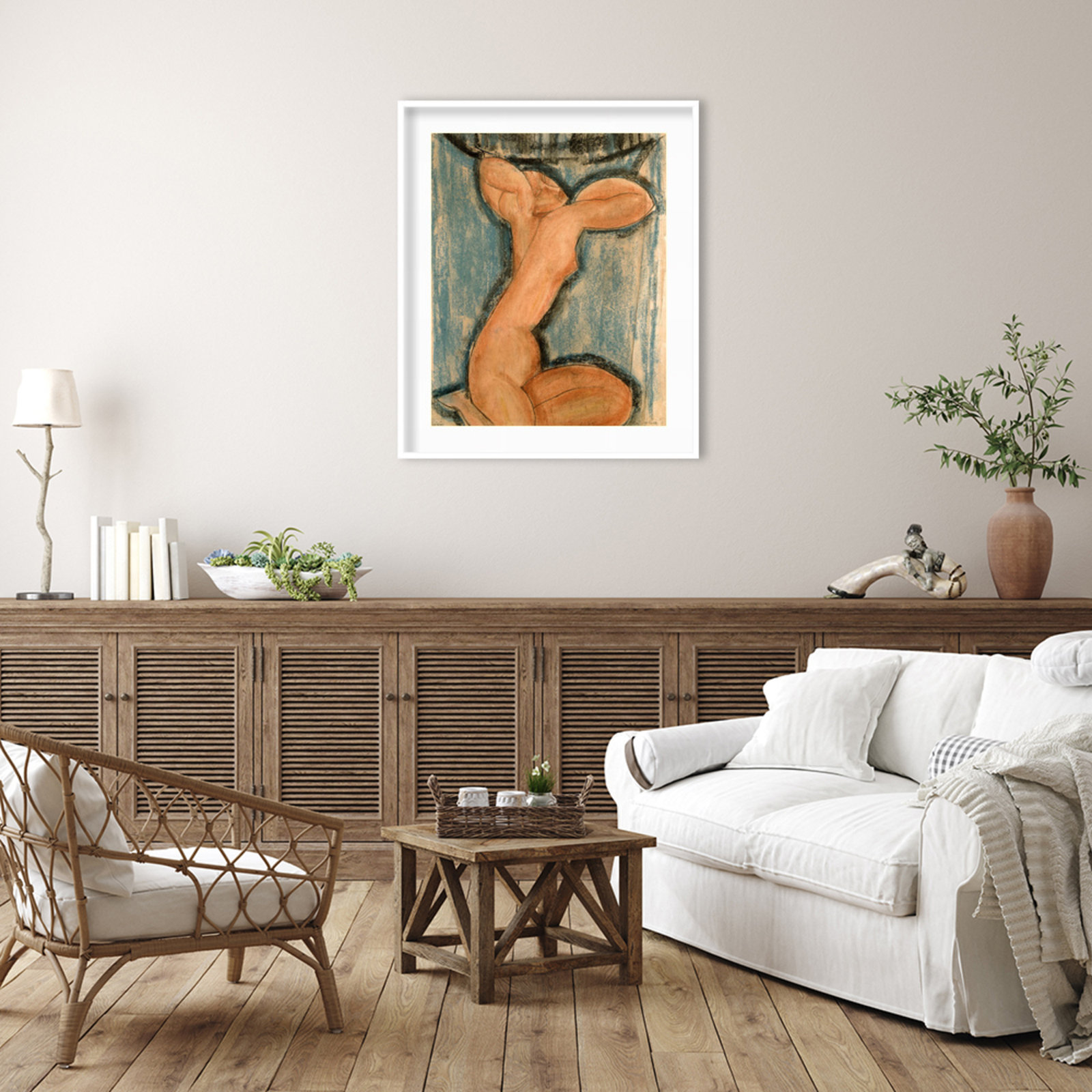Caryatid by Amedeo Modigliani Wood Framed Wall Art Print, 41" H x 35" W, White