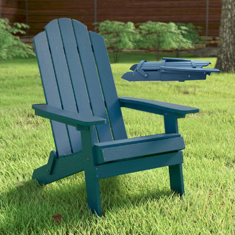 Loganne All Weather Outdoor HIPS Plastic/Resin Folding Adirondack Chair Fire Pit Chairs Oversized Patio Chair, Dark Blue