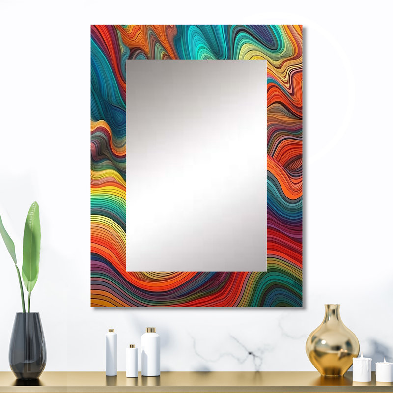 Exploring The Depths Of Orange Marble III - Geometric Decorative Mirror, Modern Wall Mirror, Printed Metal Art, 32" x 24"