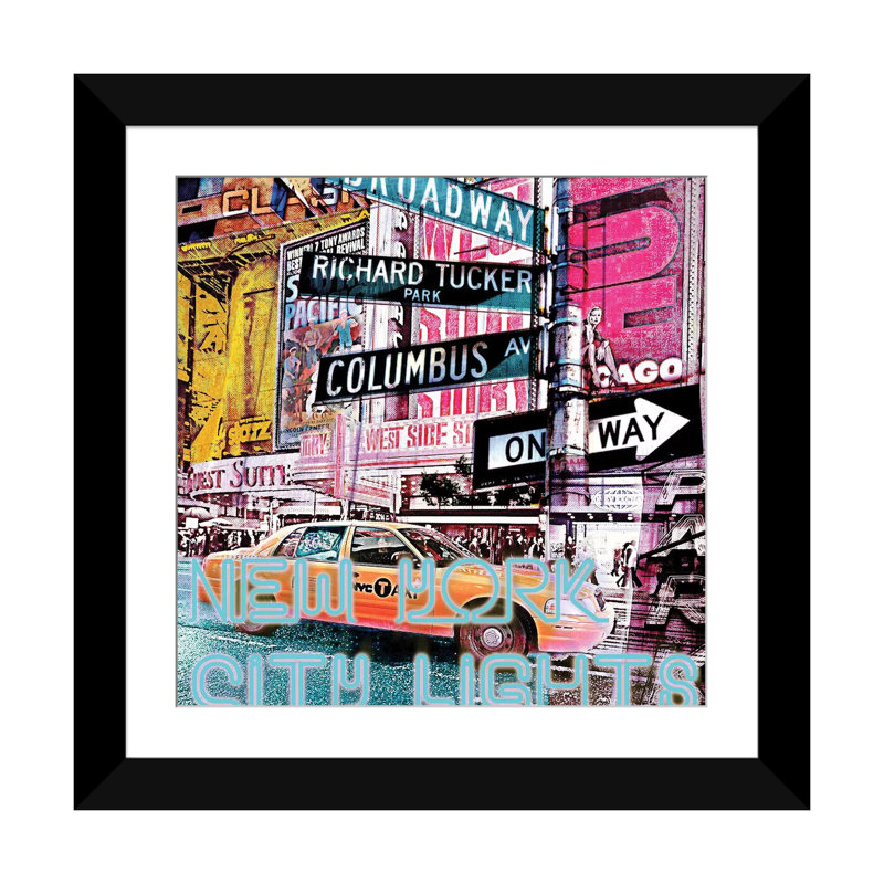 «New York City Lights» par Luz, impression sur toile tendue, Papier d'art encadré noir, Blanc, H 16 po x l 16 po x P 1 po
