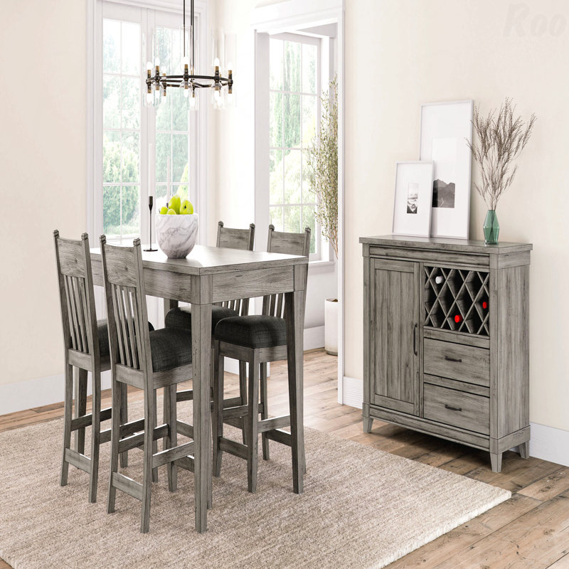 Rustic Gray Dining Server - Wine Cabinet with Drawer Storage