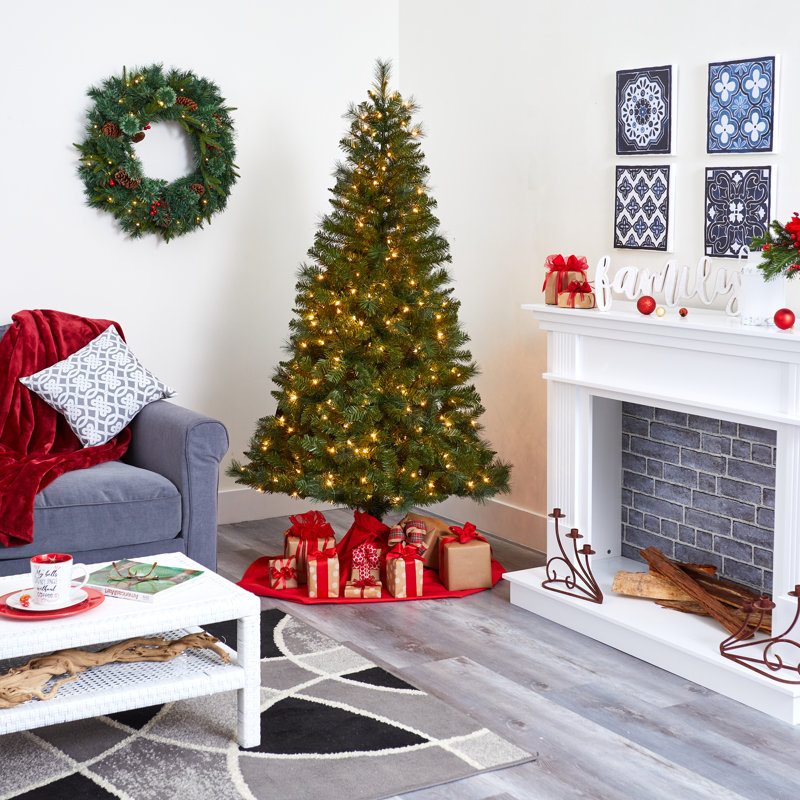 Arbre de Noël artificiel épinette vert avec lumières claires/blanches, H 6 pi