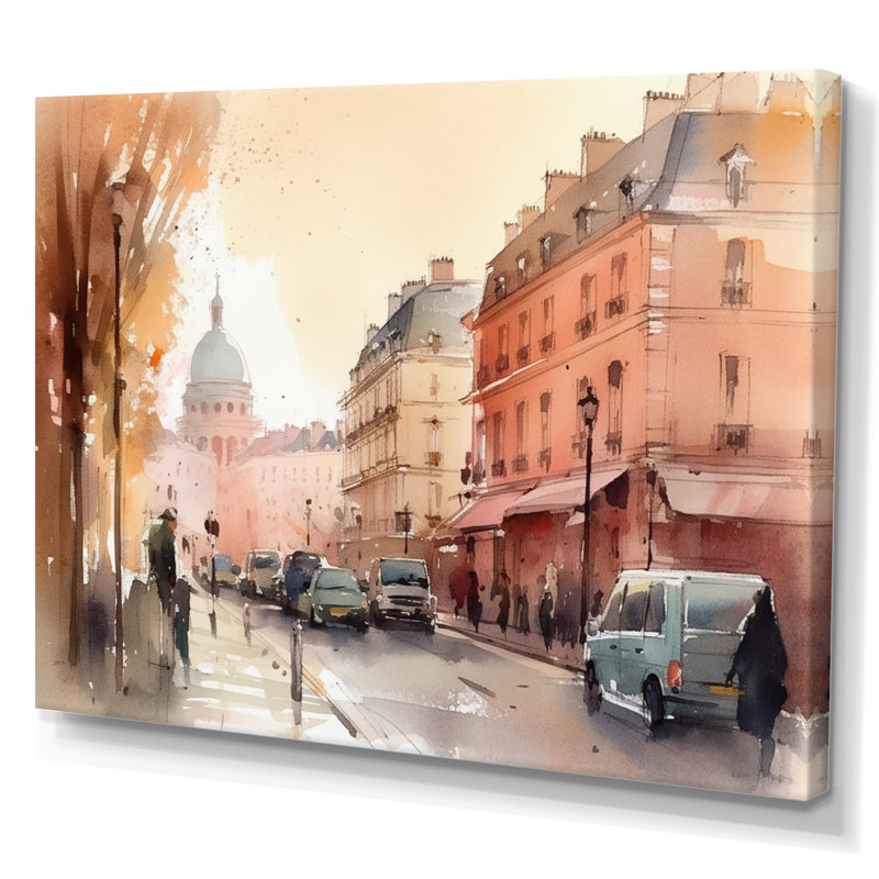 Aquarelle de Paris, France III - impression, H 34 po x l 44 po x P 1,5 po, Toile tendue