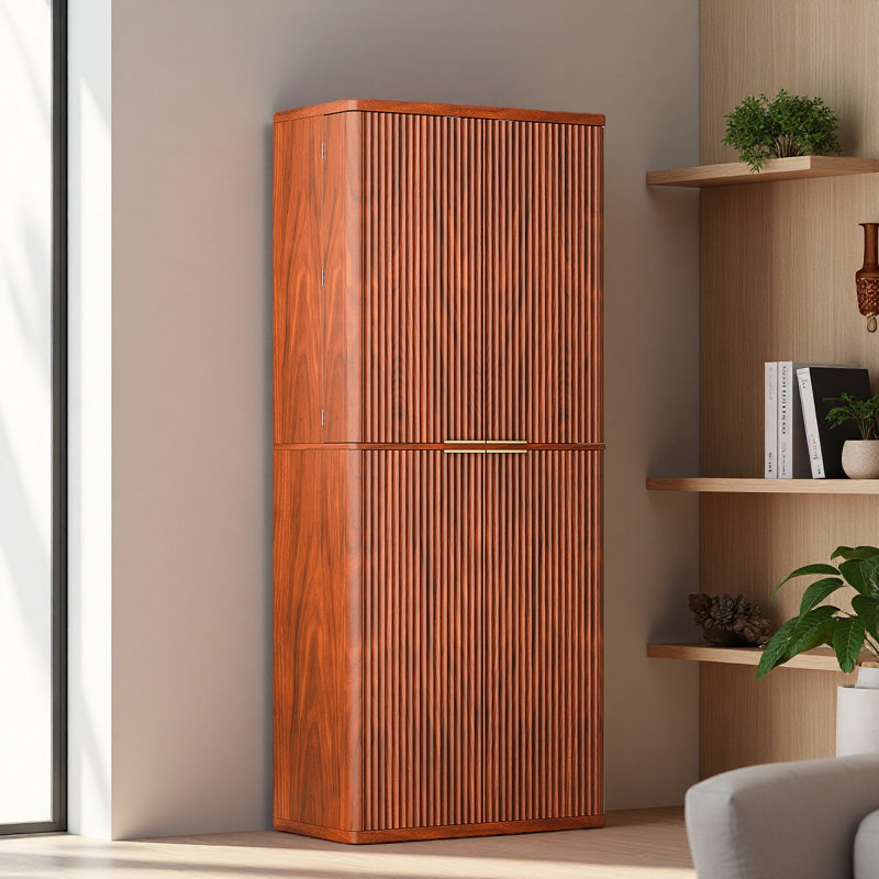 Armoire de rangement moderne en bois cannelé de 71,75 po de hauteur avec portes, 6 tablettes de porte, rangement, armoire polyvalente pour la cuisine et la salle à manger